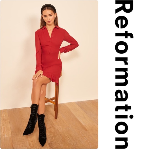 Reformation Lady Ruffle Hem Long Sleeve Minidress - Picture 2 of 9